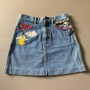 Marc Jacobs Denim Embroidered Jean Mini Skirt Vintage 90s Y2K Art Fashion